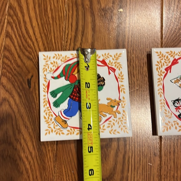 Jasco Christmas Ceramic tile trivets girl baking boy carrying wood - Picture 7 of 7